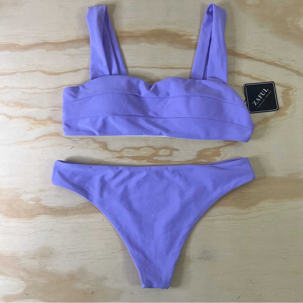 Zaful Light Purple Bandeau Style With Straps Bikini top and Bikini Bottoms Sz 6
